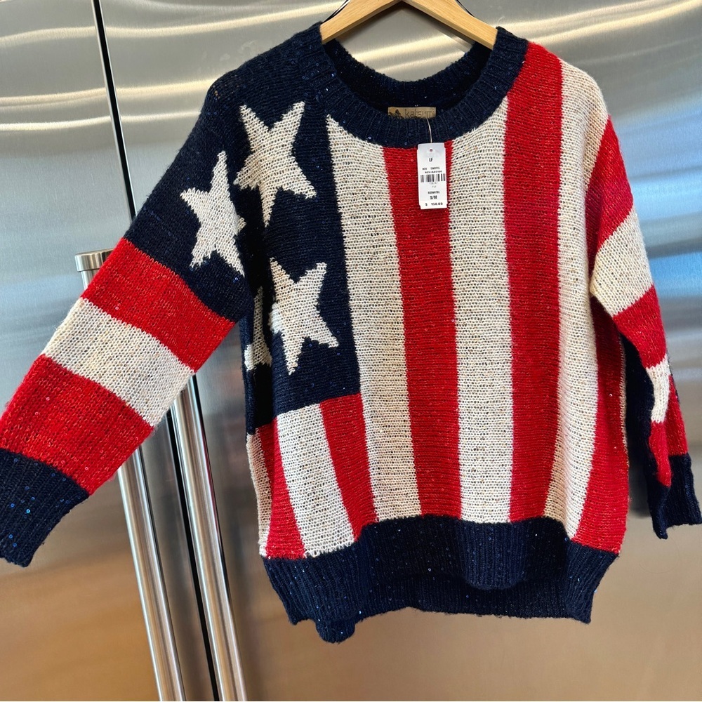 NWT LF American Flag USA Patriotic Knit Sweater with Sequins